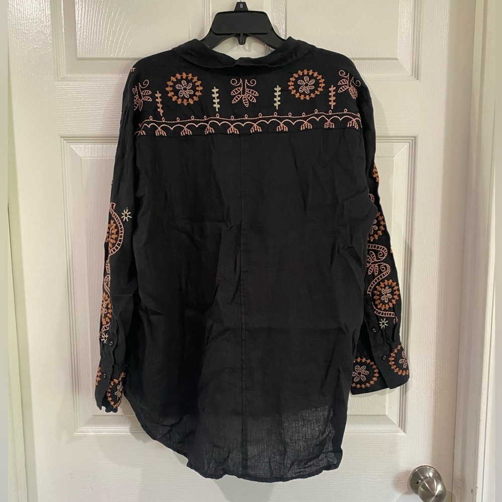 Johnny Was Faye Relaxed Linen Button Down Embroidered Shirt Lagenlook Size L - Picture 9 of 15